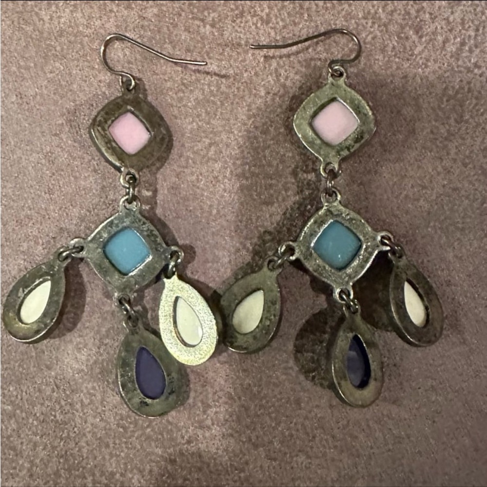 Multi Colored Dangle Teardrop Earrings - image 2